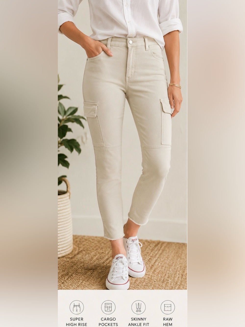 Favorite Daughter Super High Rise Cargo Skinny Ankle Pants Cream Beige Size 32 - Picture 2 of 10